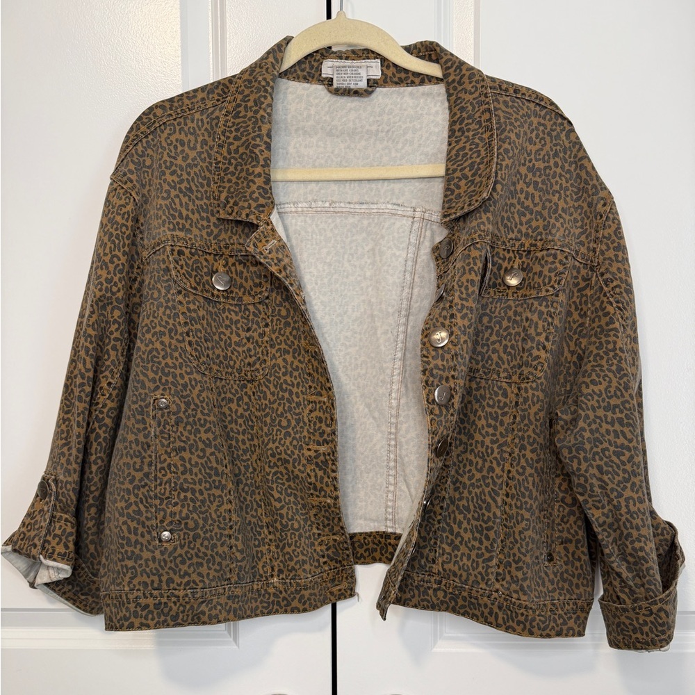 Jaimie Nicole Collection Leopard Print Denim Jacket Women’s Sz 24 Cotton Stretch